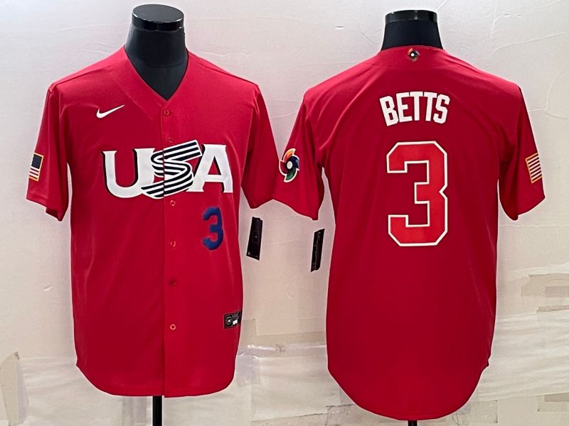 Men 2023 World Cub USA #3 Betts Red Nike MLB Jersey->more jerseys->MLB Jersey
